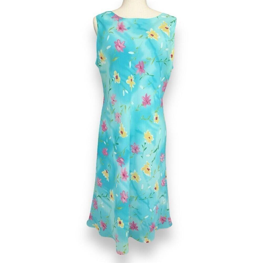 Ronni Nicole by Oleda Vintage 90s Blue Floral Sleeveless Dress Sz 14